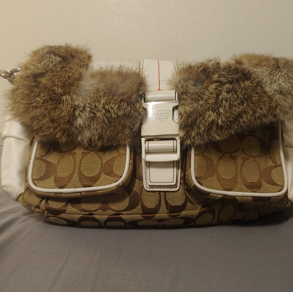 Coach fur and leather bag